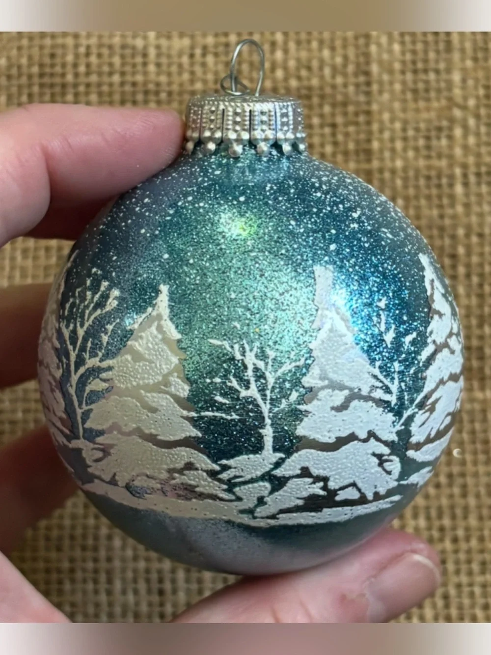 Vintage Krebs Turquoise Bliss Frosted Forest Glass Ball Ornament Christmas